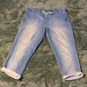 Light Blue Women's Jogger Jean Capris with Elastic Waist